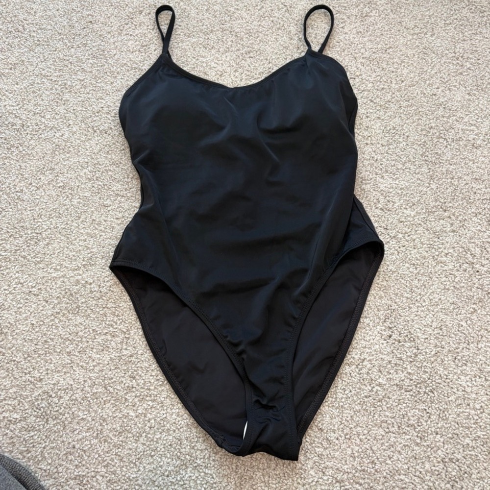 Andie Swim Amalfi One Piece Swimsuit Womens M Black Scoop Neck Minimalist Beach